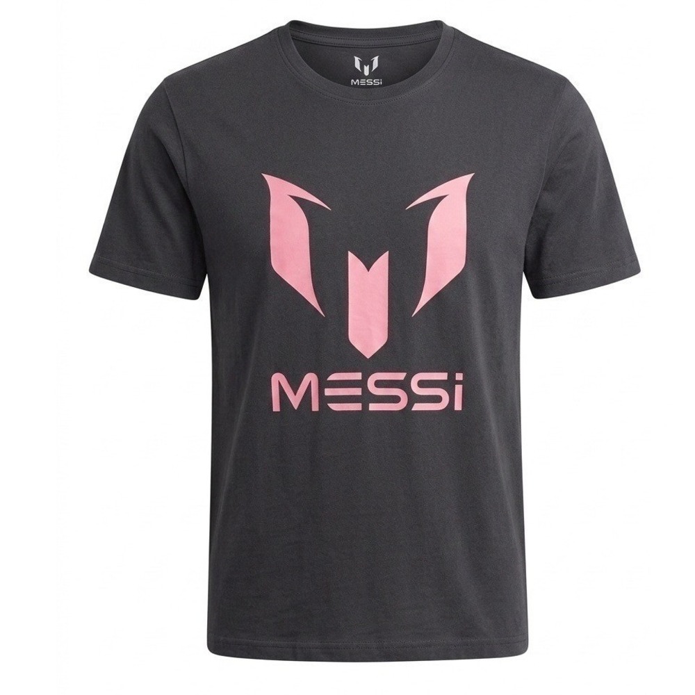 Messi Collection Mens Graphic T-Shirt Charcoal Grey Pink Logo Soccer Size M